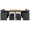 Backyard Garden PE Wicker For 8 People Dining Table Set - Black - Rattan