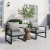 Patio Furniture Metal Couch, 2 PCS Outdoor Armchair Metal Sofa Chair with Grey Cushions - Black+ Gray