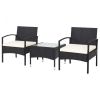 Lawn Backyard Patio Wicker Rattan Furniture 3 Pieces Set With Cushion - Black - Polyester, Sponge, steel, wicker