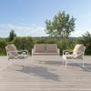 Patio Furniture Metal Arm Chair, 3 Piece Garden Outdoor Contemporary Sofa  - White