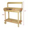 Bosonshop Wood Potting Bench Work Station Table with Tabletop Removable Sink Drawer Shelves Hooks on Wheels - KM3444