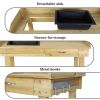 Bosonshop Wood Potting Bench Work Station Table with Tabletop Removable Sink Drawer Shelves Hooks on Wheels - KM3444