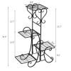 Garden Flower Stand Rack, Plant Pot&Planter Metal Holder with 4 Tiers Corner Decor Display Plant Stand Indoor Outdoor for Garden Home RT - black