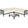 Outdoor Wood Patio Backyard 4-Piece Sectional Seating Group with Cushions and Table X-Back Sofa Set for Small Places - Beige