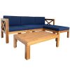 Outdoor Backyard Patio Wood 5-Piece Sectional Sofa Seating Group Set with Cushions - Blue