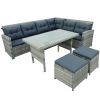 6-Piece Patio Furniture Set Outdoor Sectional Sofa with Glass Table, Ottomans for Pool, Backyard, Lawn - Gray