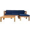 Outdoor Backyard Patio Wood 5-Piece Sectional Sofa Seating Group Set with Cushions - Blue