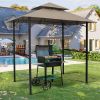 8x5 Outdoor Grill Gazebo 2-Tier Vented BBQ Canopy Steel Frame, Brown - Brown