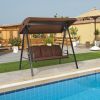 Outdoor 3-Seat Porch Swing with Adjust Canopy and Cushions - coffee