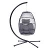 Outdoor Patio C Type Bracket Wicker Folding Hanging Chair With Cushion And Pillow - Gray - Hanging Chair