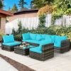 7 Pieces Rattan Sectional Sofa Set with Cushion for Patio Garden - Turquoise