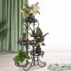 Garden Multi Tier Metal Plant Stand Flower Pot Rack Display Stand Shelf Home - Black