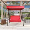 2-Seat Outdoor Patio Porch Swing Chair, Porch Lawn Swing With Removable Cushion And Convertible Canopy, Brown Red - Brown Red