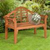 49 Inch Eucalyptus Wood Outdoor Folding Bench with Backrest Armrest for Patio Garden - natural