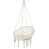 Tassel Cotton Hanging Rope Hammock Chair Swing Round Indoor Outdoor Home Garden Patio - Beige