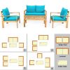 4 Pieces Patio Acacia Wood Thick Cushion Loveseat Sofa Set - Turquoise