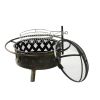 Outdoor Recreation Dinning Barbeque 32'' 2-in-1 Heating & BBQ Fire Pit - Black - Stainless Steel