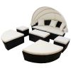 Backyard Outdoor Rattan Round Daybed Retractable Canopy Sunbed Sectional Sofa Sets - beige - Wicker