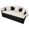 Backyard Outdoor Rattan Round Daybed Retractable Canopy Sunbed Sectional Sofa Sets - beige - Wicker