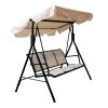 Upland 3-Seater Outdoor Adjustable Canopy Porch Swing Chair for Patio, Garden, Poolside, Balcony w/Armrests, Textilene Fabric, Steel Frame - Beige