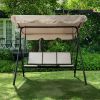 Upland 3-Seater Outdoor Adjustable Canopy Porch Swing Chair for Patio, Garden, Poolside, Balcony w/Armrests, Textilene Fabric, Steel Frame - Beige