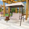 2-Seat Outdoor Patio Porch Swing Chair, Porch Lawn Swing With Removable Cushion And Convertible Canopy - Beige+Brown