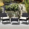 Lawn Backyard Patio Wicker Rattan Furniture 3 Pieces Set With Cushion - Black - Polyester, Sponge, steel, wicker