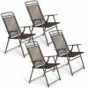 Set of 4 Patio Folding Sling Chairs Steel Camping Deck - coffee