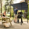 7x4.5Ft Outdoor Grill Gazebo BBQ Canopy With Side Awning,2 Exterior Serving Shelves And 8 Hooks,Suitable for Patio Lawn Backyard RT - Dark Gray/Black