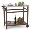 Outdoor Prep Cart Dining Table for Pizza Oven, Patio Grilling Backyard BBQ Grill Cart - Brown