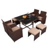 Backyard Garden PE Wicker For 8 People Dining Table Set - Khaki - Rattan