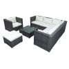 Patio Furniture Sets, 8-Piece Patio Wicker Corner Sofa with Cushions, Ottoman and Coffee Table - Gray