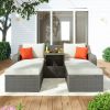 Patio Furniture Sets, 3-Piece Patio Wicker Sofa with Cushions, Pillows, Ottomans and Lift Top Coffee Table - Beige