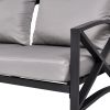 Outdoor Metal Loveseat with Cushions, All-Weather Outdoor Black Metal 2 Seats Sofa Couch with Cushions - Black+ Gray