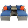 Patio Furniture Sets, 3-Piece Patio Wicker Sofa with Cushions, Pillows, Ottomans and Lift Top Coffee Table - Blue