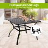 MEOOEM Outdoor Metal Patio Dining Table with Umbrella Hole, Metal Steel Square Backyard Bistro Table for Garden, Poolside, Backyard, Black - Metal