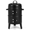 3-in-1 Charcoal BBQ Grill Cambo with Built-in Thermometer - black