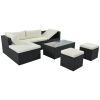 Large Outdoor Wicker Sofa Set, PE Rattan, Movable Cushion, Sectional Lounger Sofa, For Backyard, Porch, Pool, Beige - Beige