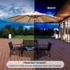 9 Ft Market Outdoor Aluminum Table Umbrella with Solar LED Led lights and Push Button Tilt - Beige