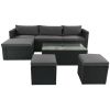 Large Outdoor Wicker Sofa Set, PE Rattan, Movable Cushion, Sectional Lounger Sofa, For Backyard, Porch, Pool, Beige - Gray