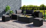 Large Outdoor Wicker Sofa Set, PE Rattan, Movable Cushion, Sectional Lounger Sofa, For Backyard, Porch, Pool, Beige - Gray