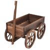 Wood Wagon Planter Pot Stand with Wheels - Fir wood