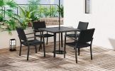 Outdoor Patio PE Wicker 5-Piece Dining Table Set with Umbrella Hole and 4 Dining Chairs for Garden, Deck,Black Frame+Black Rattan - black