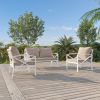 Patio Furniture Metal Arm Chair, 3 Piece Garden Outdoor Contemporary Sofa  - White