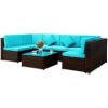 Backyard Patio Garden PE Rattan Sectional  Corner Sofa Furniture Set 7 Pieces - Blue - Rattan