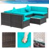 Backyard Patio Garden PE Rattan Sectional  Corner Sofa Furniture Set 7 Pieces - Blue - Rattan