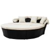 Backyard Outdoor Rattan Round Daybed Retractable Canopy Sunbed Sectional Sofa Sets - beige - Wicker