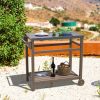 Outdoor Prep Cart Dining Table for Pizza Oven, Patio Grilling Backyard BBQ Grill Cart - Brown