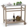 Outdoor Prep Cart Dining Table for Pizza Oven, Patio Grilling Backyard BBQ Grill Cart - Natural