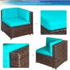 Backyard Patio Garden PE Rattan Sectional  Corner Sofa Furniture Set 7 Pieces - Blue - Rattan